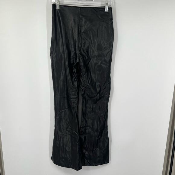Abercrombie & Fitch Vegan Leather Black Flared High Waisted Pants Slits - Picture 5 of 6